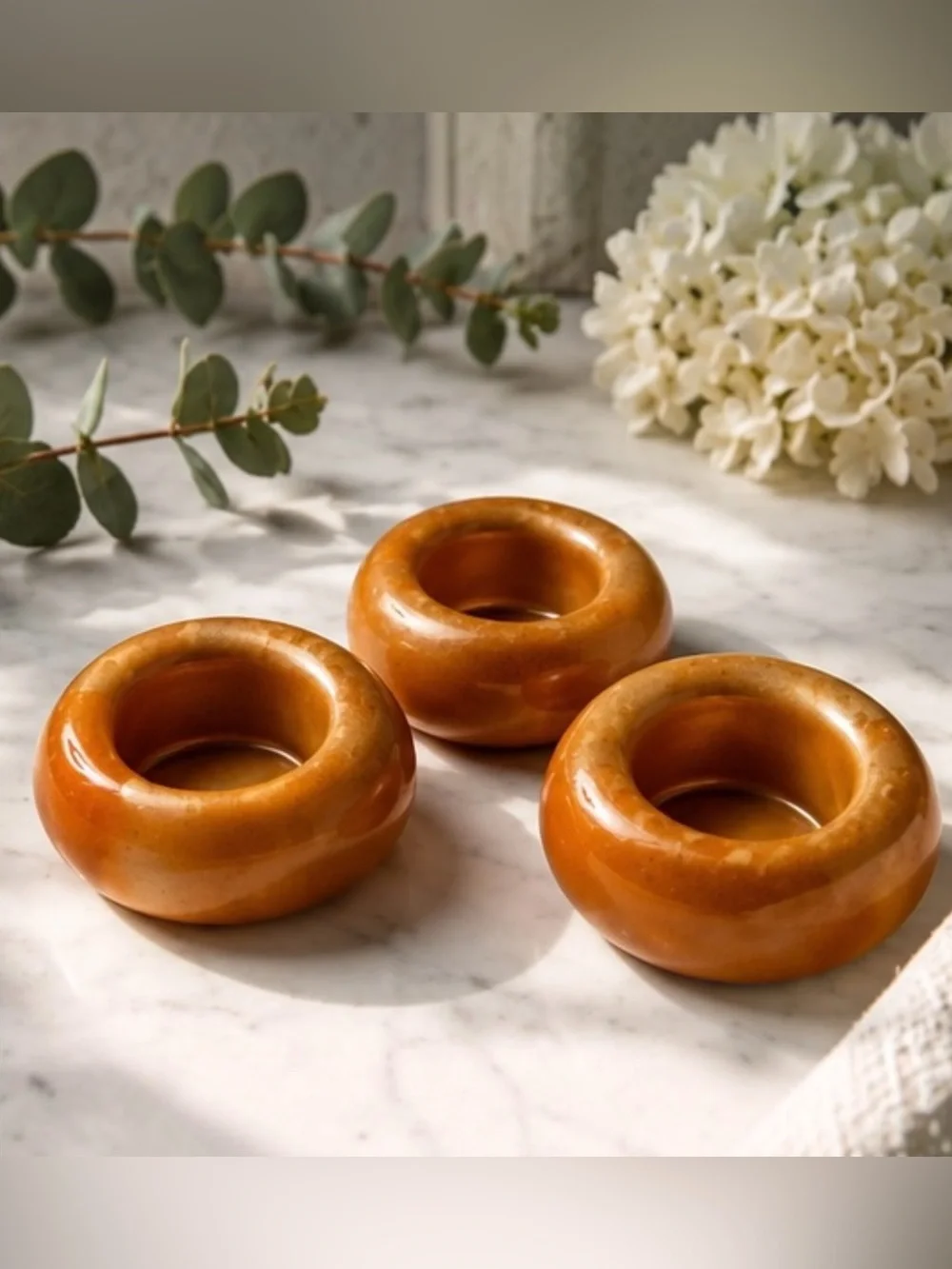 Handcrafted Amber Gold Ceramic Tea Light Holders - Set of 3